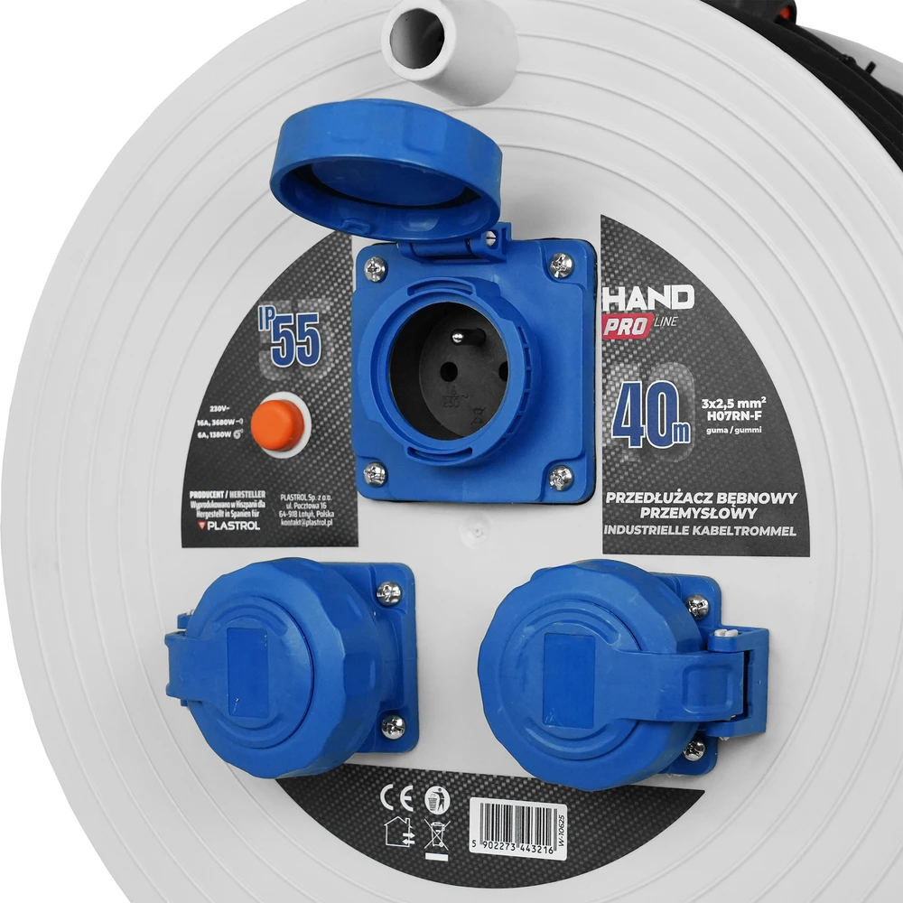 Przedłużącz bębnowy pramoninis hand pro ip55; 40m; h07rn-f; 3×2,5mm;
