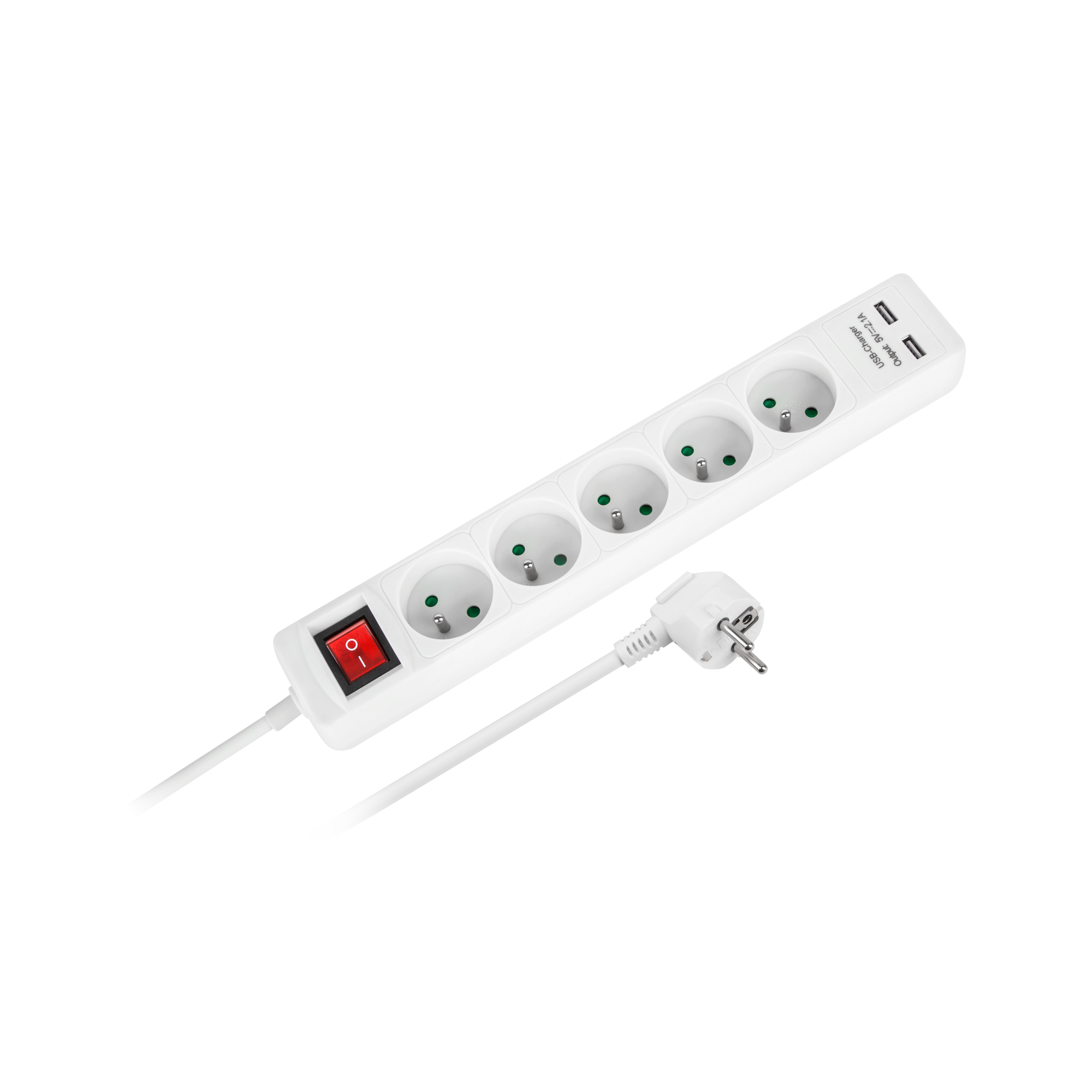 Rebel elektros tinklo ilgintuvas 5 lizdai + 2 USB lizdai su jungikliu 3m