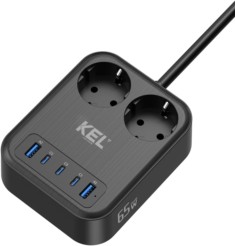 Przedłużacz usb 65w, 2x2p+su + 2xusb a, 3xusb c, 2m, schuko; kel
