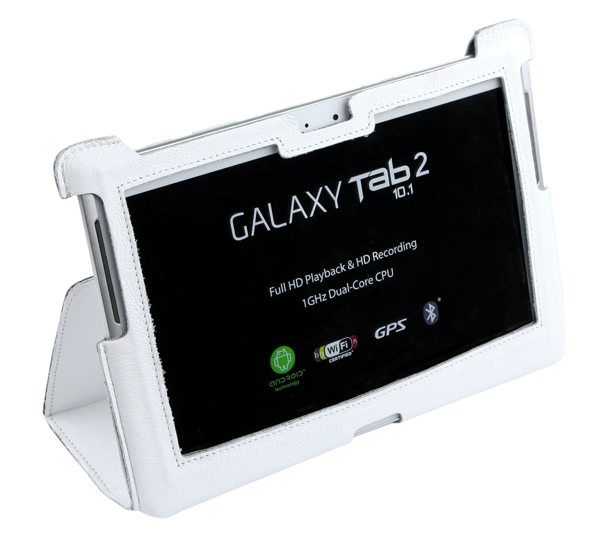 QUER Baltas dėklas, skirtas Samsung Galaxy Tab P5100 (natūrali oda)