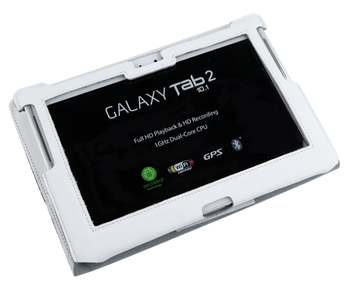 QUER Baltas dėklas, skirtas Samsung Galaxy Tab P5100 (natūrali oda)