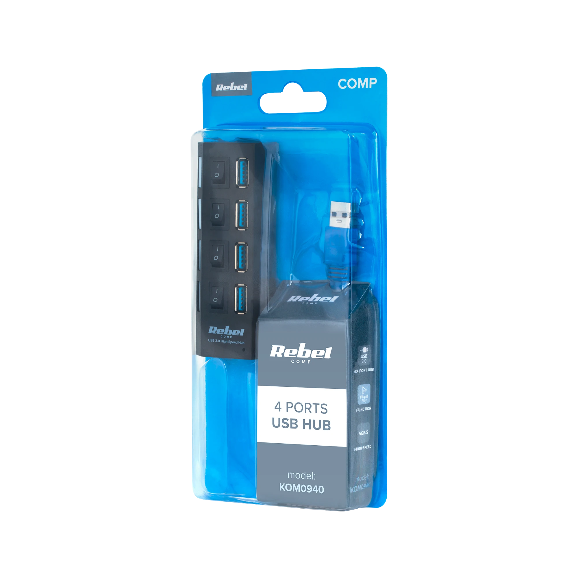 HUB USB 3.0 4 prievadų Rebel
