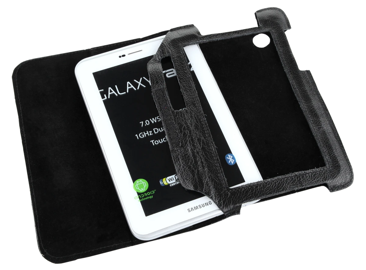 QUER Juodas dėklas, skirtas Samsung Galaxy Tab P3100 (natūrali oda)