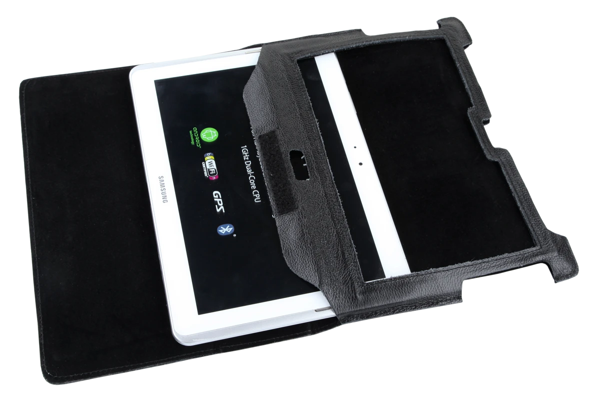QUER Juodas dėklas, skirtas Samsung Galaxy Tab P5100 (natūrali oda)