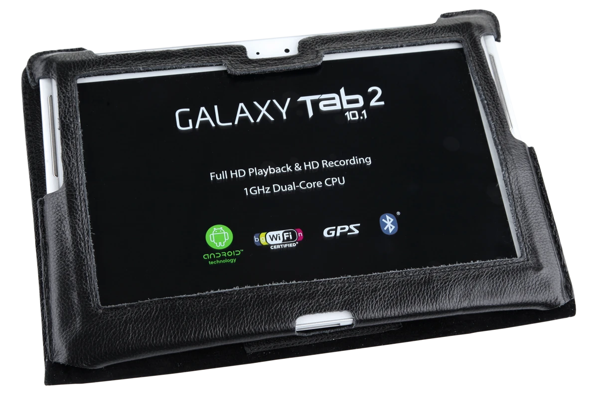 QUER Juodas dėklas, skirtas Samsung Galaxy Tab P5100 (natūrali oda)