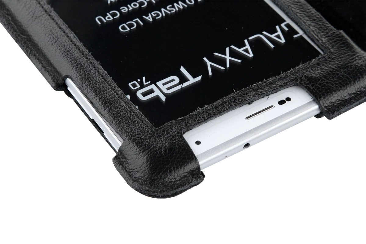 QUER Juodas dėklas, skirtas Samsung Galaxy Tab P3100 (natūrali oda)