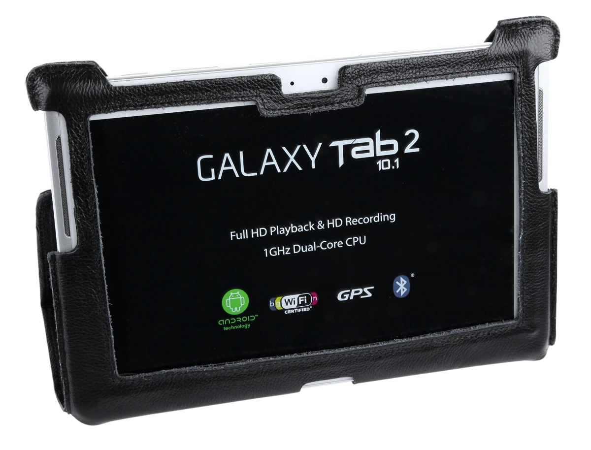 QUER Juodas dėklas, skirtas Samsung Galaxy Tab P5100 (natūrali oda)