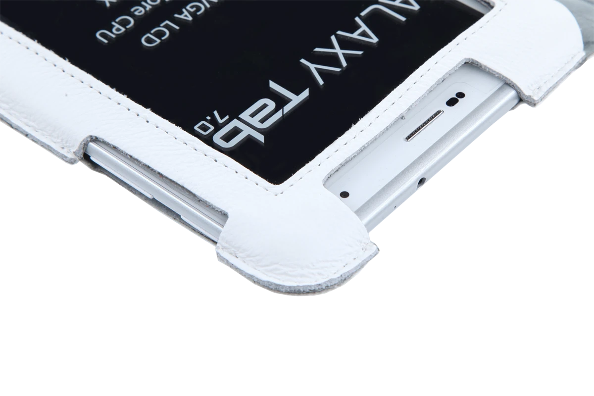 QUER Baltas dėklas, skirtas Samsung Galaxy Tab P3100 (natūrali oda)