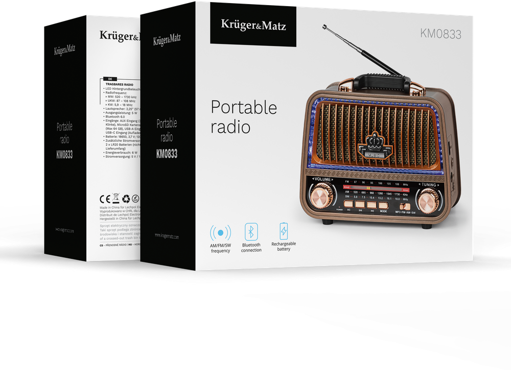 Kruger & Matz Radio KrugerMatz analoginis nešiojamas radijo imtuvas, modelis KM0833