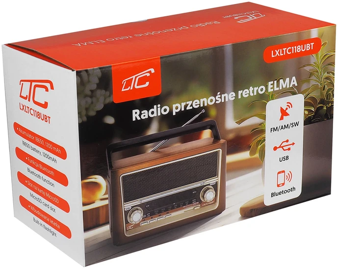 Radio przenośne elma retro ltc 118ubt fm/am/sw usb bluetooth