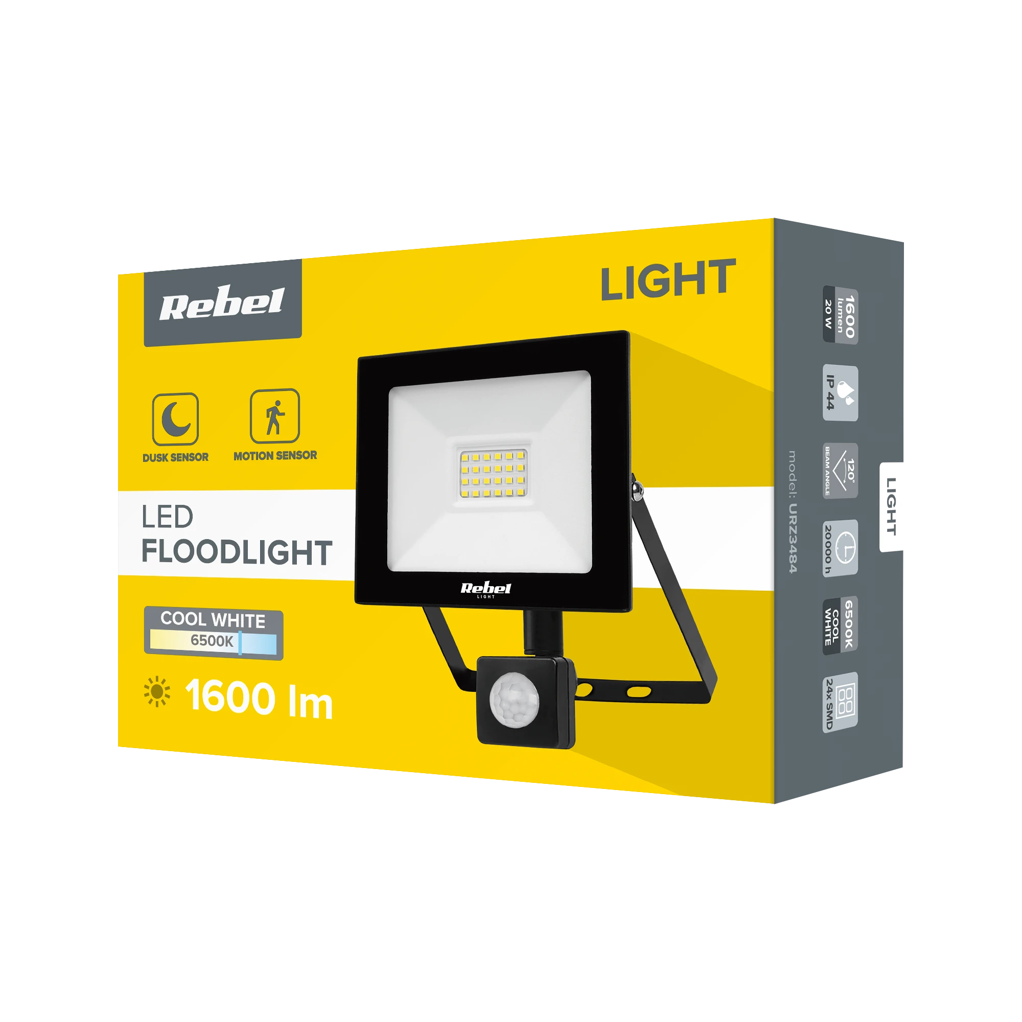 LED prožektorius Rebel 20W su prieblandos jutikliu 6500K 230V
