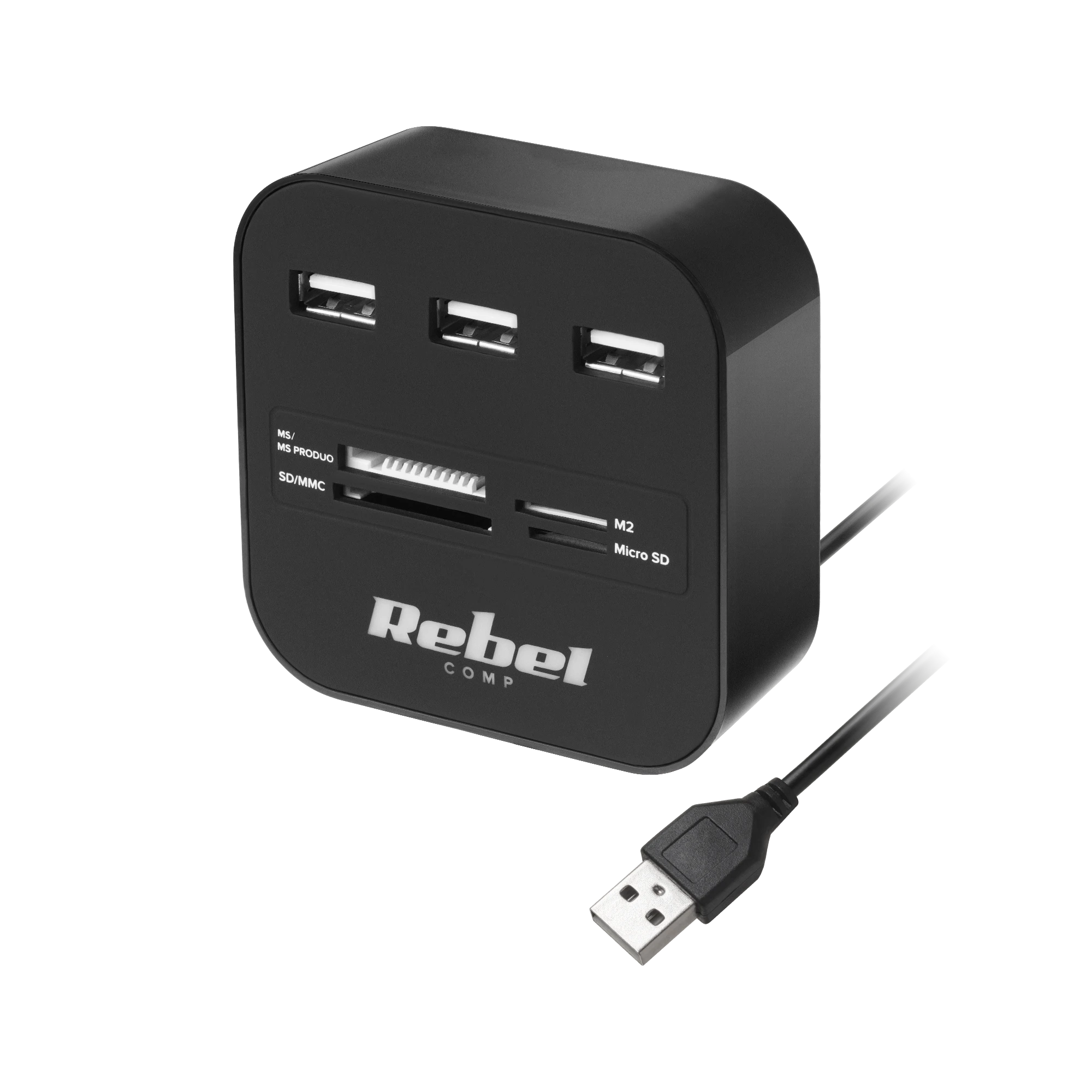 Rebel USB 2.0 šakotuvas su kortelių skaitytuvu