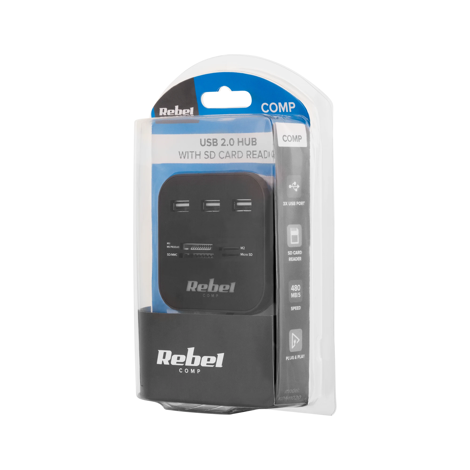 Rebel USB šakotuvas pakuotėje