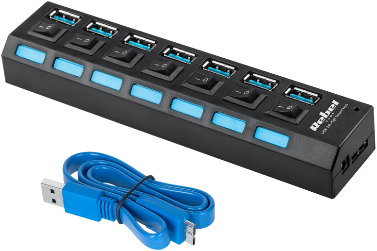 Rebel USB 3.0 šakotuvas su septyniais jungikliais