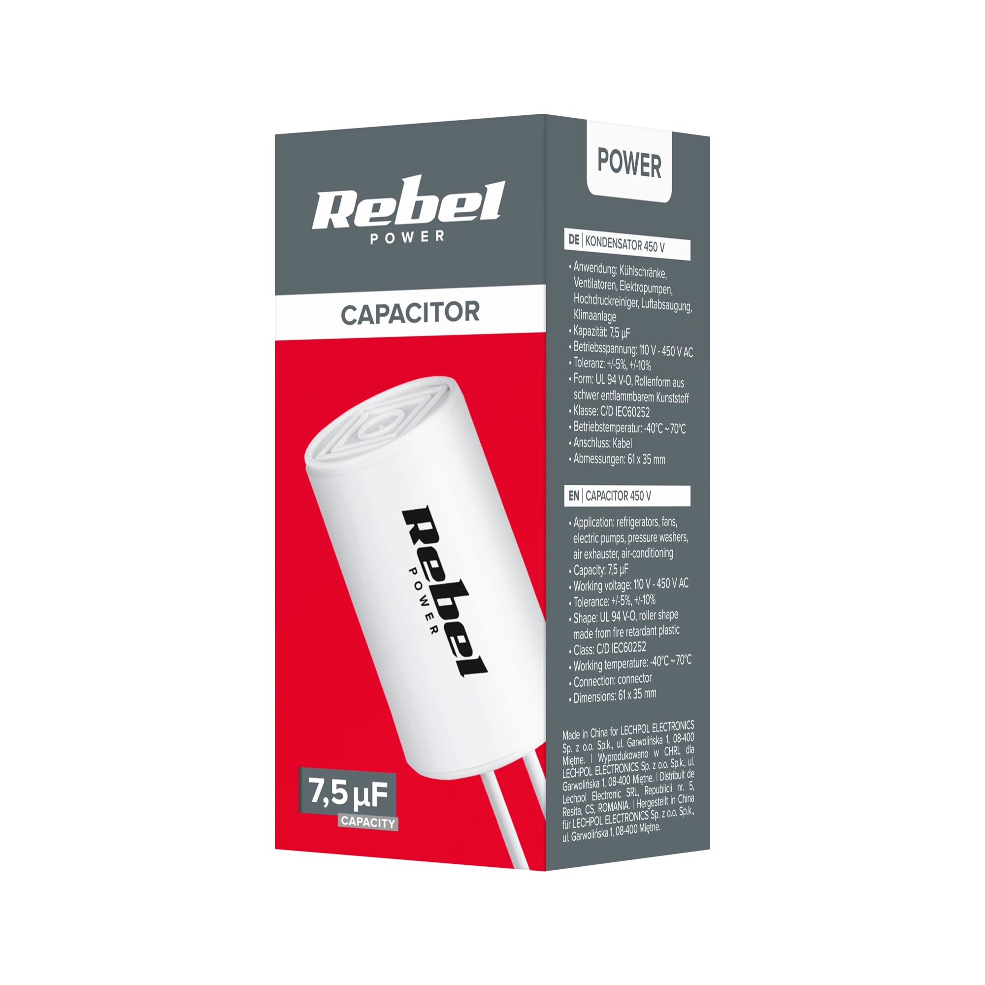 Rebel Kemot Variklio paleidimo kondensatorius 7.5uF 450V