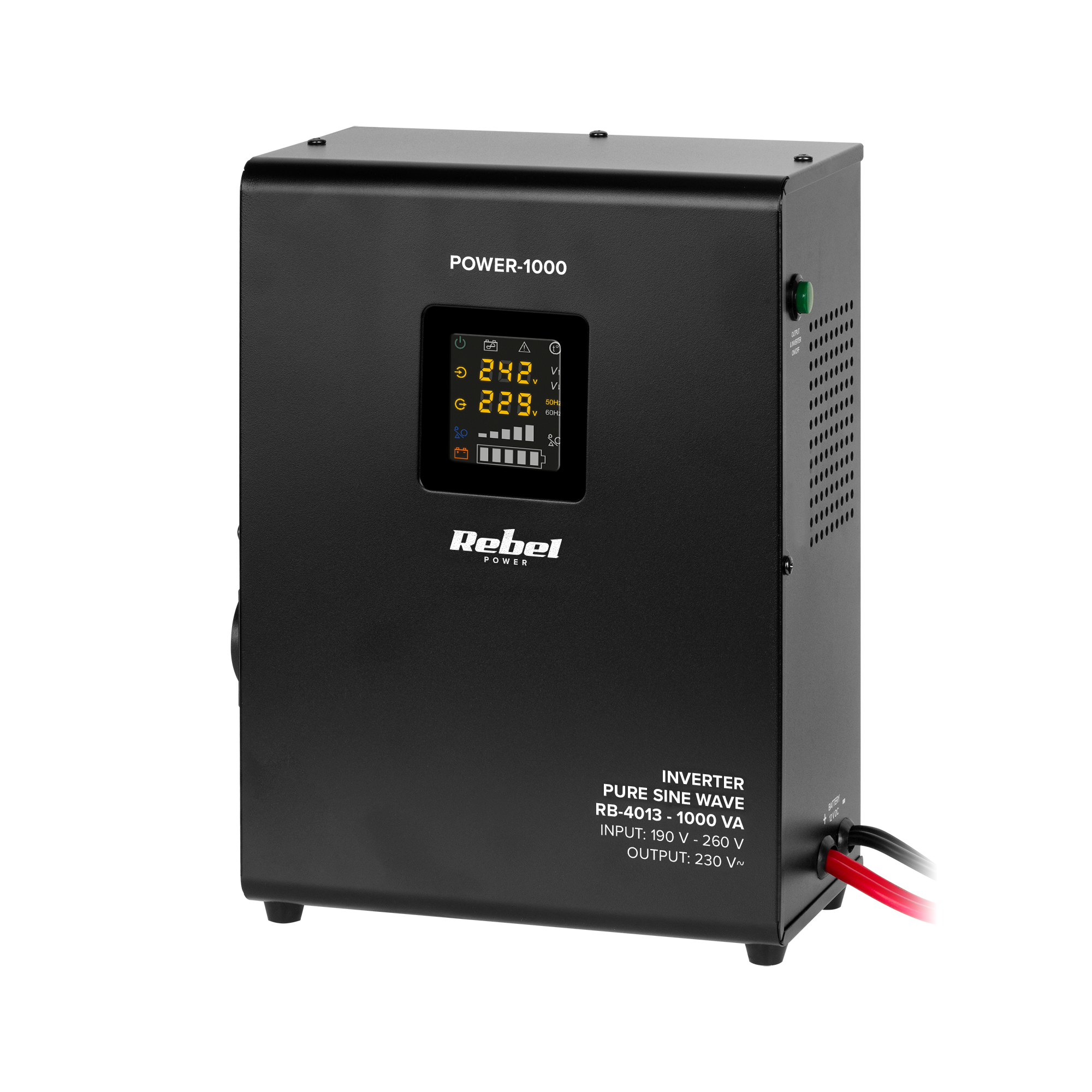 Rebel POWER-1000 Sieninis avarinis maitinimo šaltinis – grynos sinusinės bangos keitiklis su įkrovimo funkcija 12V 230V 1000VA 700W