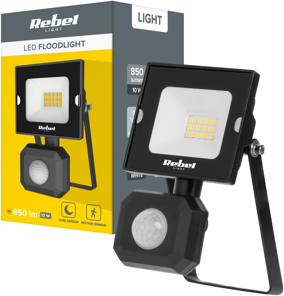 Rebel 10W LED prožektorius su judesio ir prieblandos jutikliu, 4000K, 230V