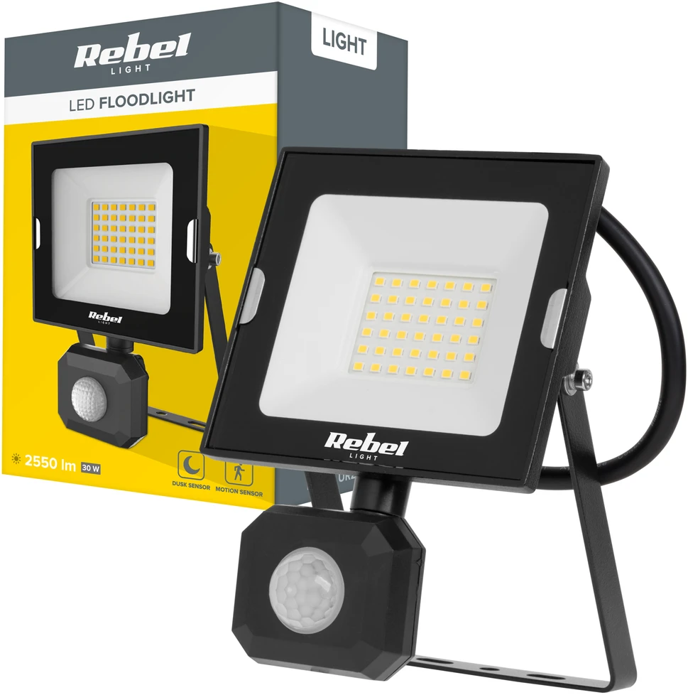 Rebel 30W LED prožektorius su judesio ir prieblandos jutikliu, 4000K, 230V