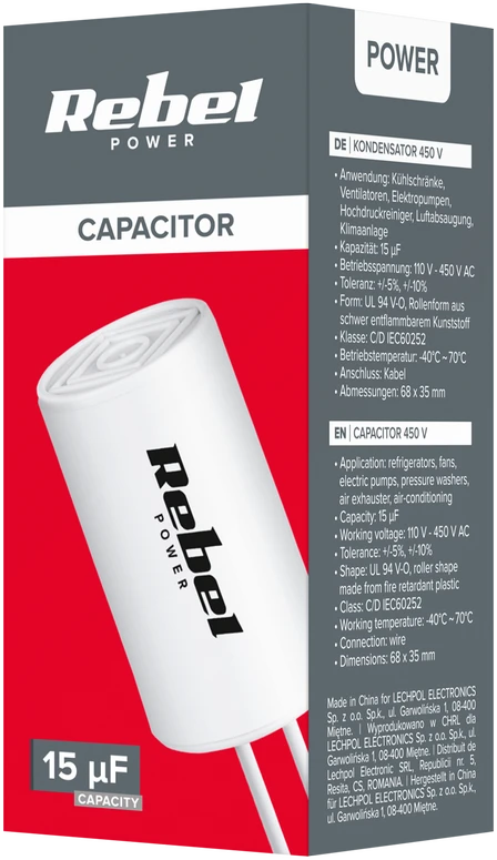 Rebel Kemot Variklio paleidimo kondensatorius 15uF 450V