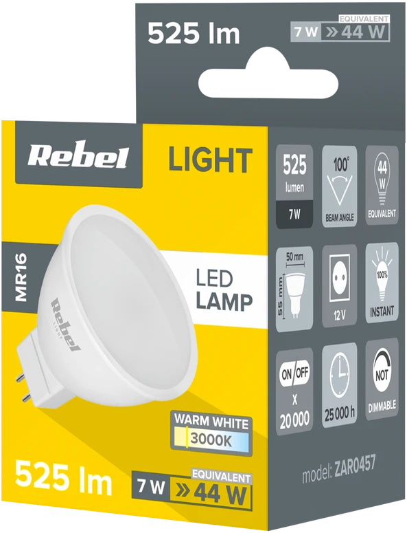 Rebel Żarówka, lampa LED 7W MR16 3000K, 12V