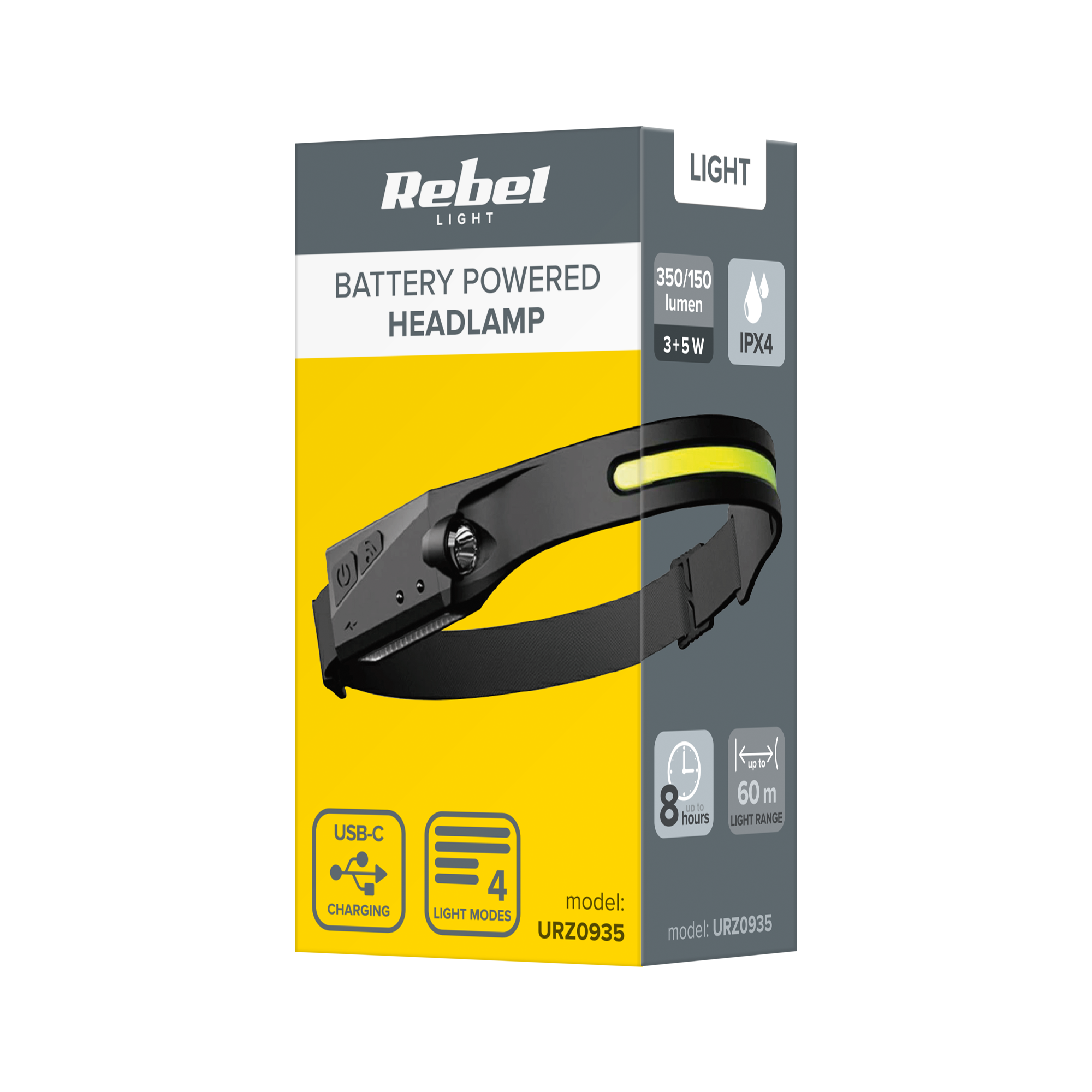 Rebel Įkraunamas priekinis žibintas (5W COB + 3W LED) - galvos juosta