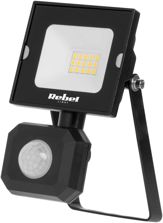 LED prožektorius 10W Rebel su prieblandos ir judesio jutikliu, 6500K, 230V
