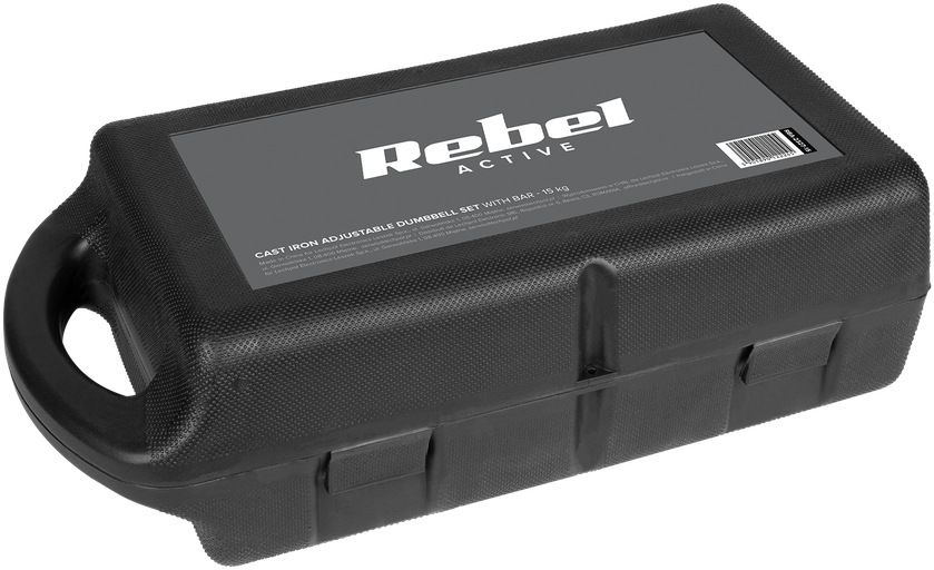 REBEL ACTIVE reguliuojamo svorio hanteliai dėkle, 15 kg, su štanga