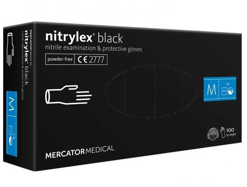 Mercator Vienkartinės pirštinės NITRYLEX PF, nitrilinės, nepudruotos, juodos spalvos, L, 100 vnt.