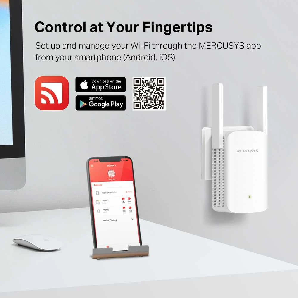 Maršrutizatorius Mercusys AX1500 Wi-Fi 6 diapazono plėstuvas | ME60X | 802.11ax | 1201 Mbit/s | Ethernet LAN (RJ-45) jungtys 1 | MU-MiMO Nr. | nėra PoE | Antenos tipas 2x išorinė