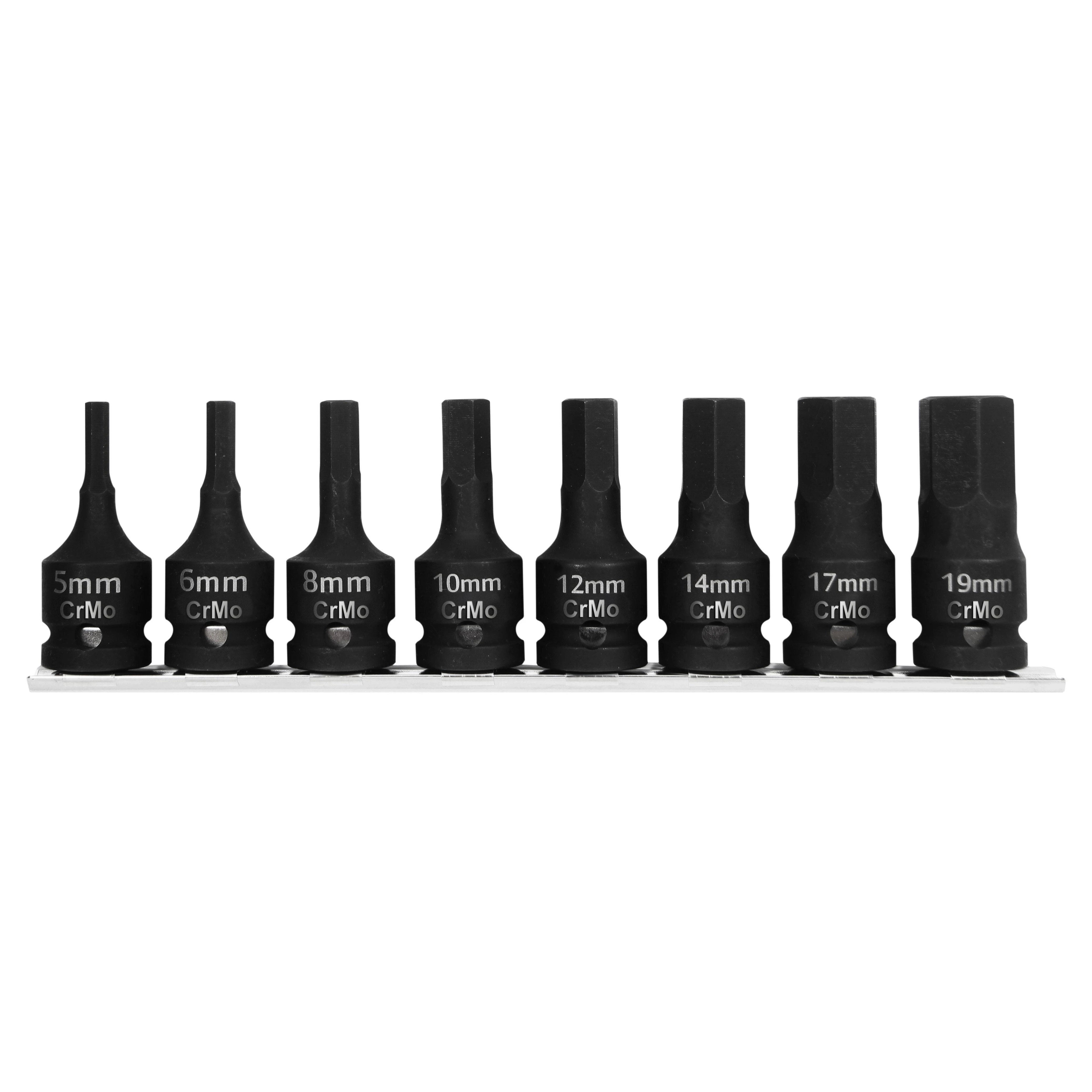 Zestaw Rinkinys 8 smūginių antgalių rinkinys, 1/2 colio šešiakampis, 5–19 mm, dėžutė, proline