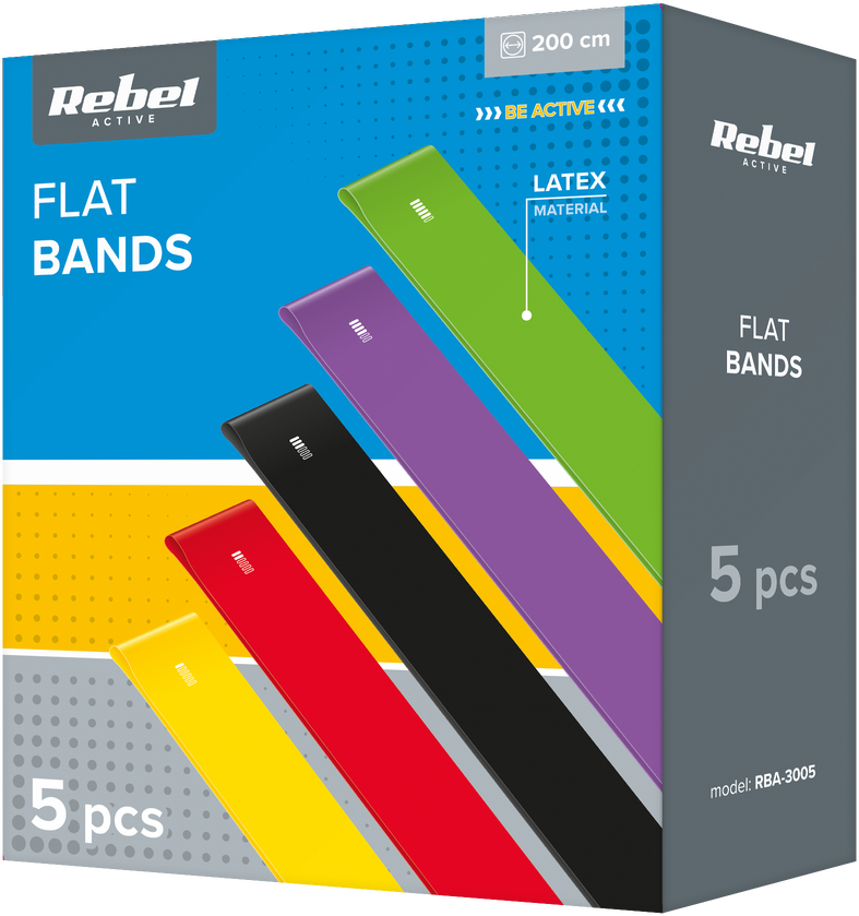 Latekso mankštos juostų rinkinys 2m - Long Band LTs-1, 1-5kg, 5 juostos, REBEL ACTIVE