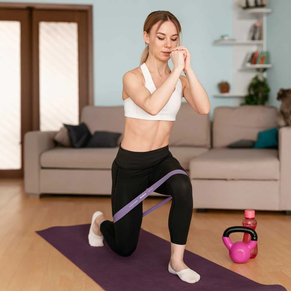 Latekso mankštos juostų rinkinys - Mini Band L, 2.3-18.2kg, 5 juostos, violetinė, REBEL ACTIVE