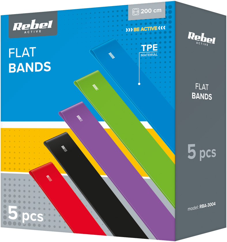 TPE mankštos juostų rinkinys 2m - Long Band Ls-1, 1-5kg, 5 juostos, REBEL ACTIVE