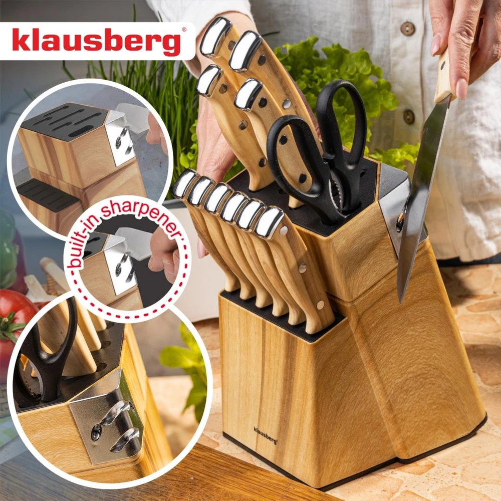 Rinkinys noży kuchennych, 13 el., ostrzałka, klausberg kb-9038