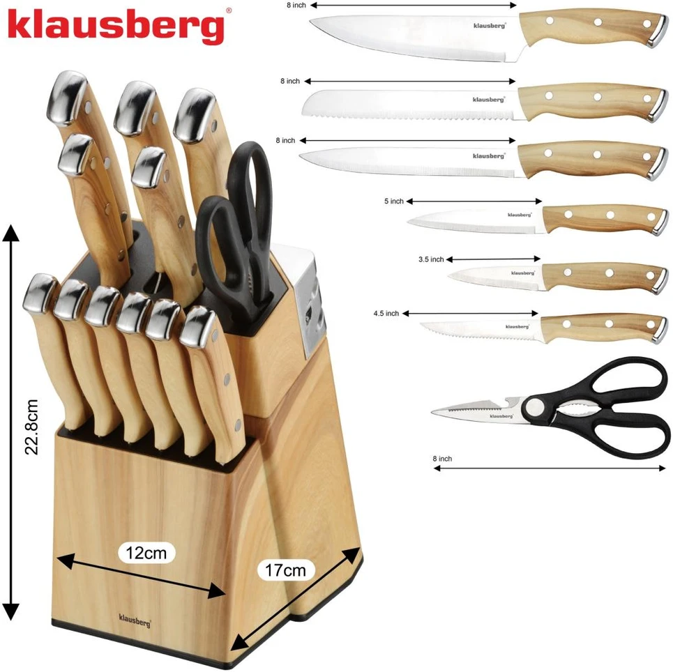 Rinkinys noży kuchennych, 13 el., ostrzałka, klausberg kb-9038