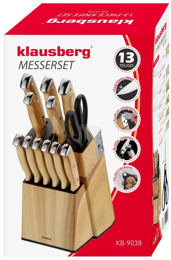 Rinkinys noży kuchennych, 13 el., ostrzałka, klausberg kb-9038