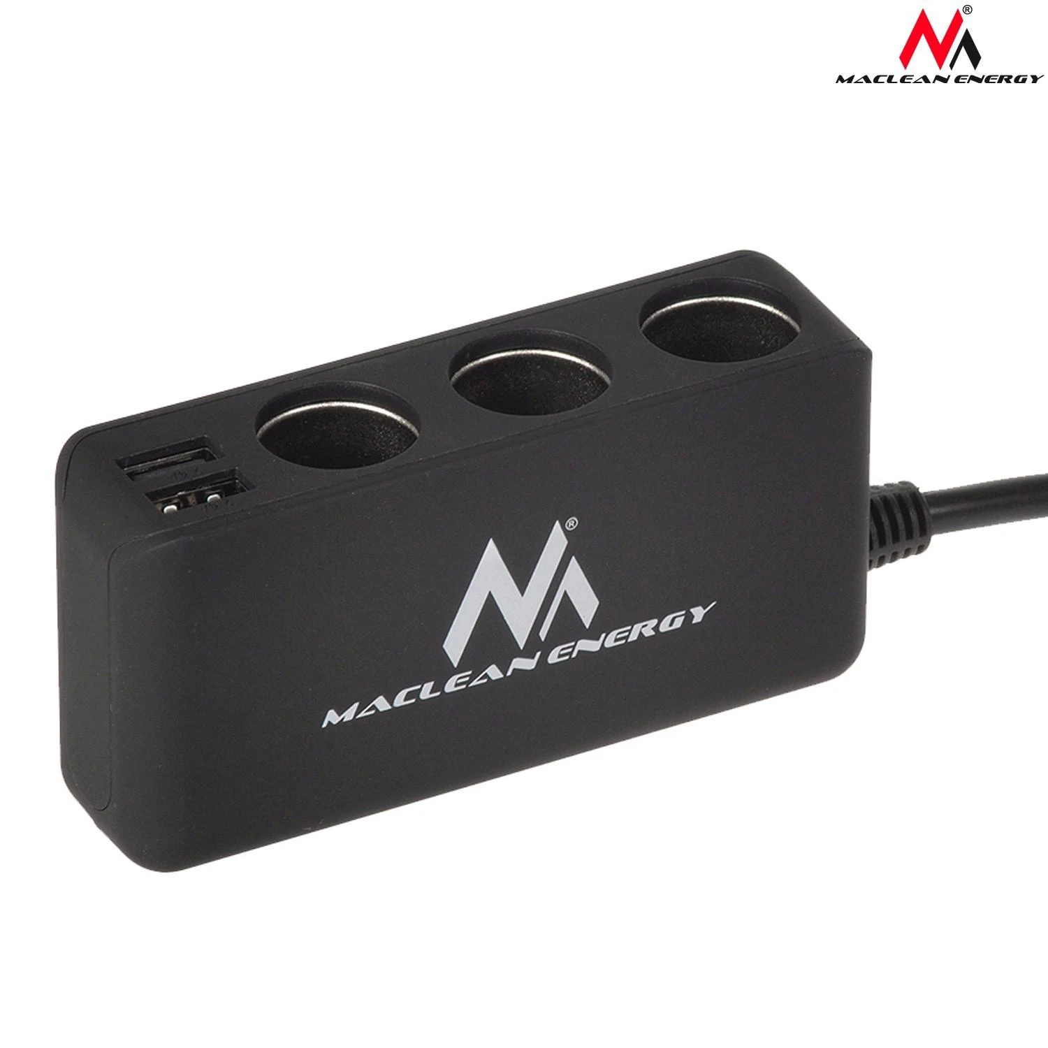 Maclean automobilinis skirstytuvas su 3 lizdais ir USB