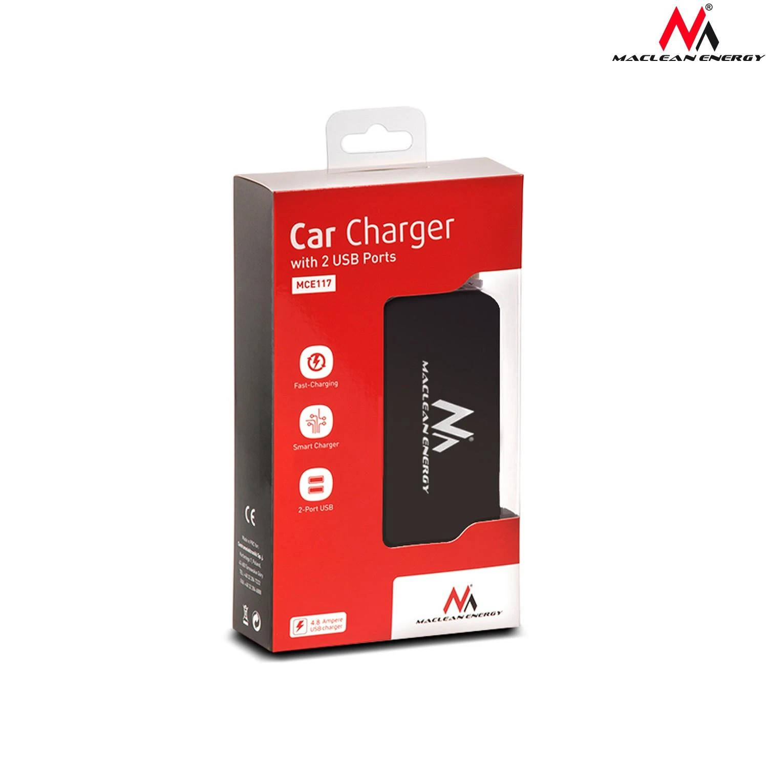 Rozdzielacz „Maclean“ automobilio cigarečių degiklio lizdo skirstytuvas, voltmetras, 3 cigarečių degiklio lizdai, 4xUSB, 4,8A, maks. 120W, juodas, gumuotas