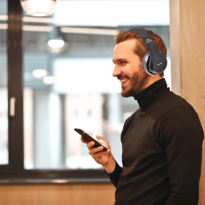 Słuchawki Ausinės Belaidės ausinės p47 „Bluetooth“ mikrofonas mp3-e142 juodos