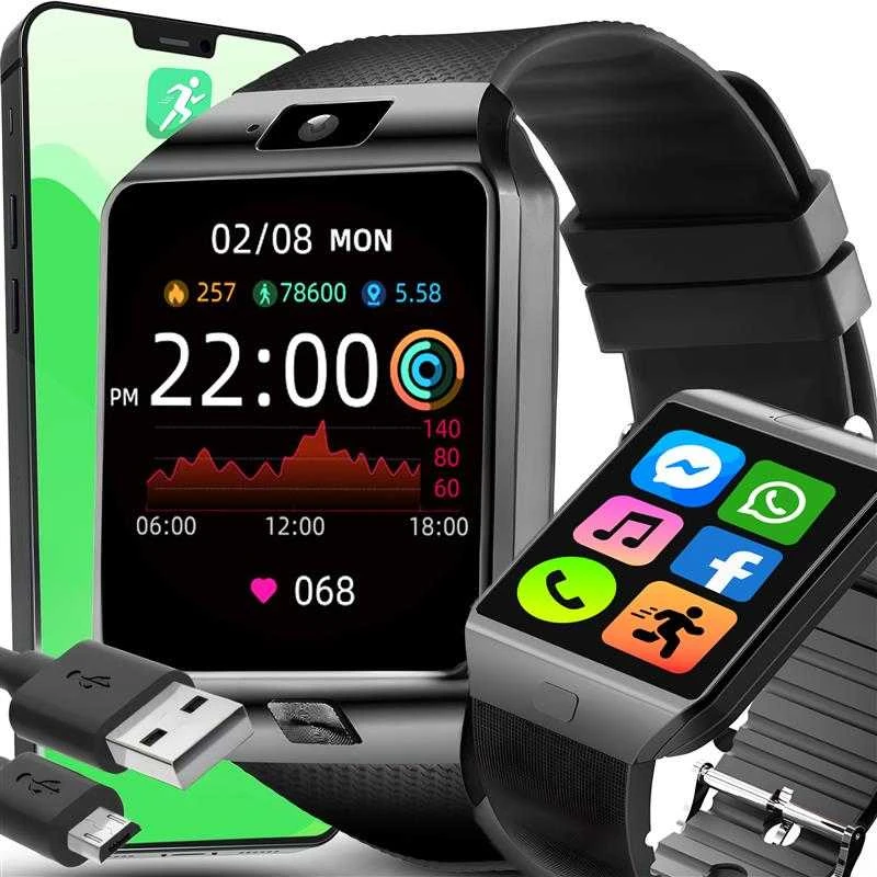 Smartwatch Išmanusis laikrodis Išmanusis laikrodis su lenkų meniu, SIM kortelė, SD kortelė, IPS LCD ekranas, skambučiai