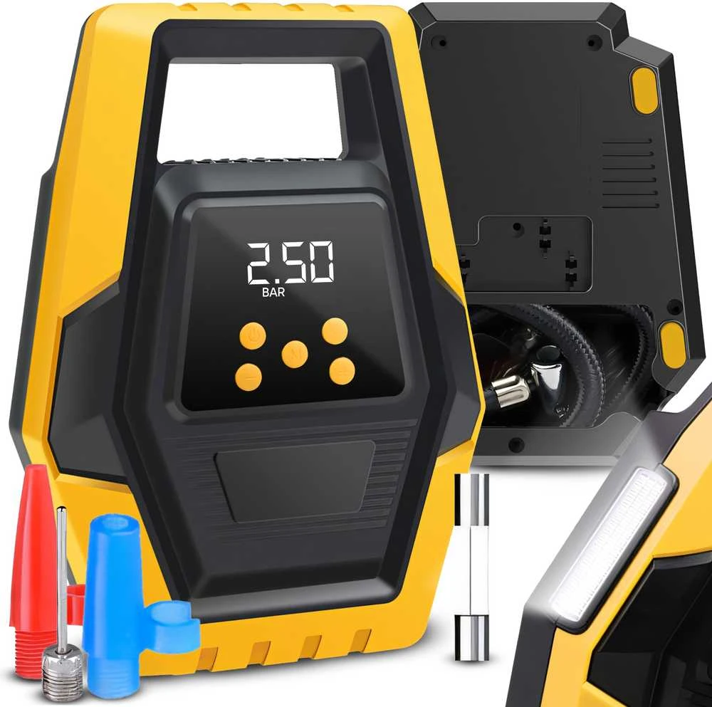 Automobilio kompresorius, nešiojamas elektrinis siurblys, padangų kompresorius, 12 V LCD LED - ER1251