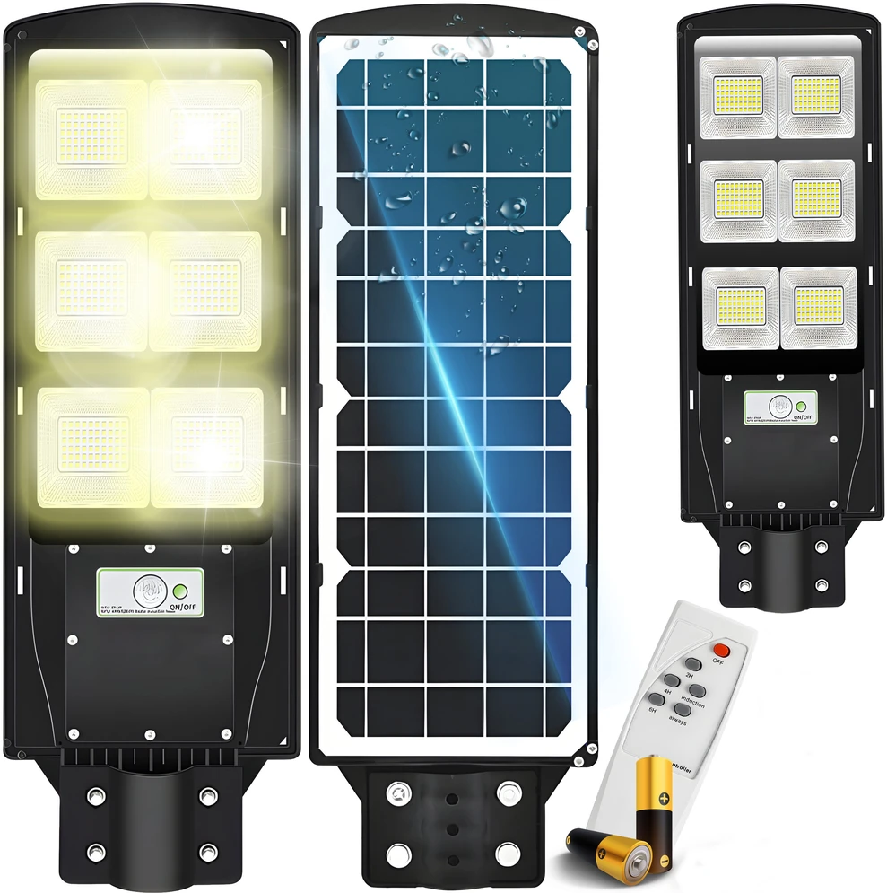 Lampa LED gatvės šviestuvas su saulės energija varomas žibintas 270 W + nuotolinio valdymo pultas + baterijų rinkinys E308