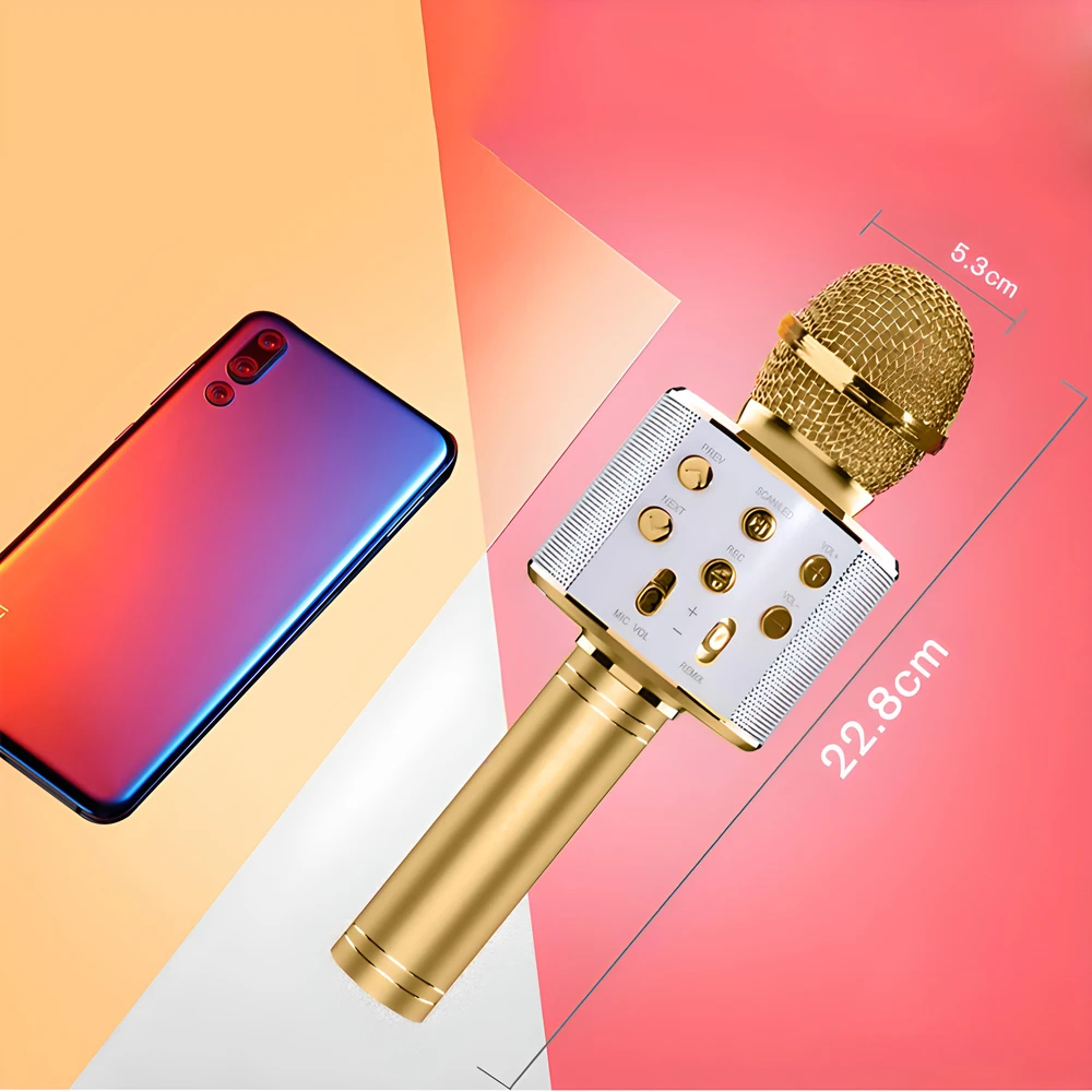 Ausinės RTO Mikrofonas karaoke belaidis bluetooth głośnik 2 auksinė e114