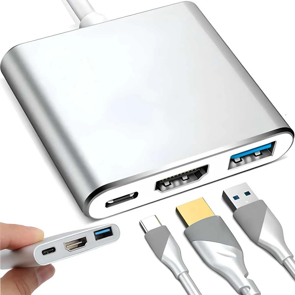 Przejściówka adapteris 3in1 USB-C 4K HDMI šakotuvas USB 3.0 -E379