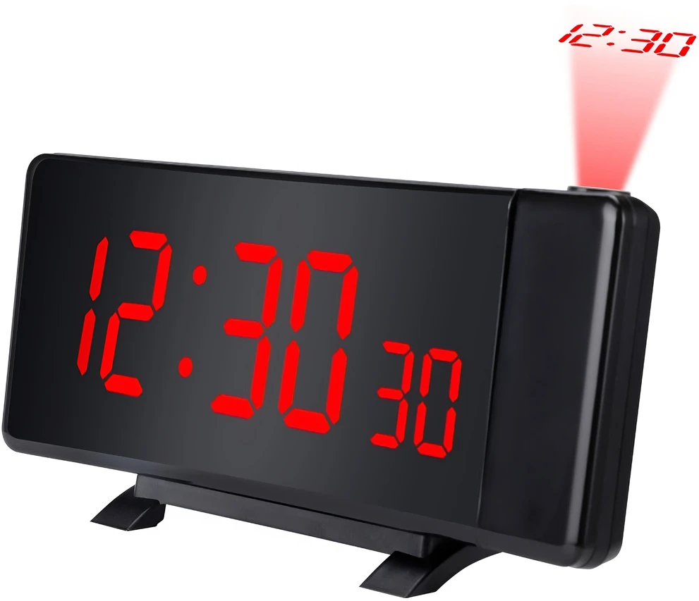 Retoo Radijo žadintuvas Žadintuvas-radijas su projektoriumi, juodos spalvos, garsus žadintuvas su USB ir LED ekranu, XL dydžio