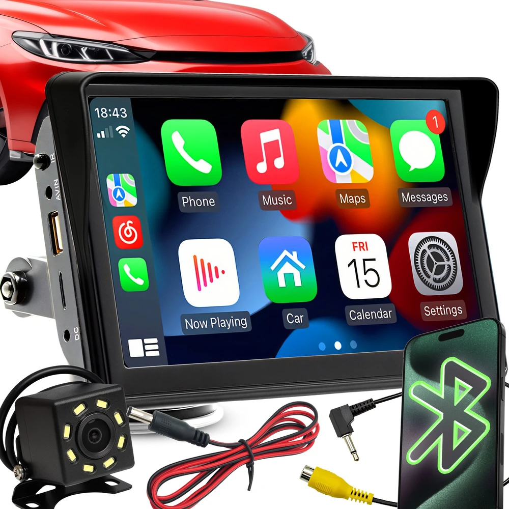 Automagnetola RTO 7 colių automobilio radijas su „Android“ ir „Apple CarPlay“ atbulinės eigos kamera, multimedija, „Bluetooth“ – ER1081