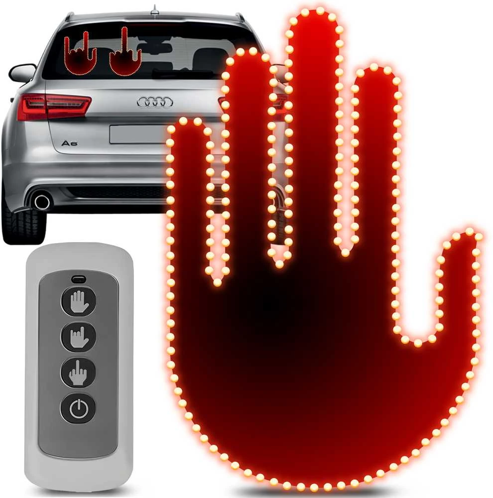 Ręka LED rankos gesto signalas automobilio galiniam langui, viduriniajam pirštui + nuotolinio valdymo pultas