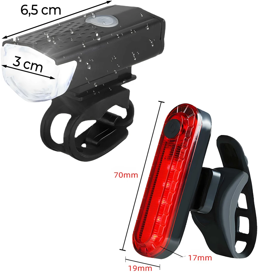 RTO Rinkinys lampek rowerowych led przód i tył do roweru + usb lampki rowerowe