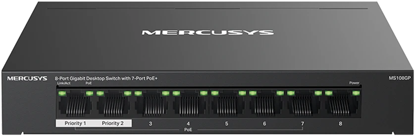 Šakotuvas Mercusys 8-port Gigabit Desktop Switch su 7-Port PoE+ | Mercusys