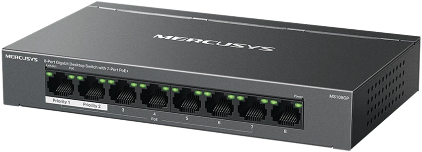 Šakotuvas Mercusys 8-port Gigabit Desktop Switch su 7-Port PoE+ | Mercusys